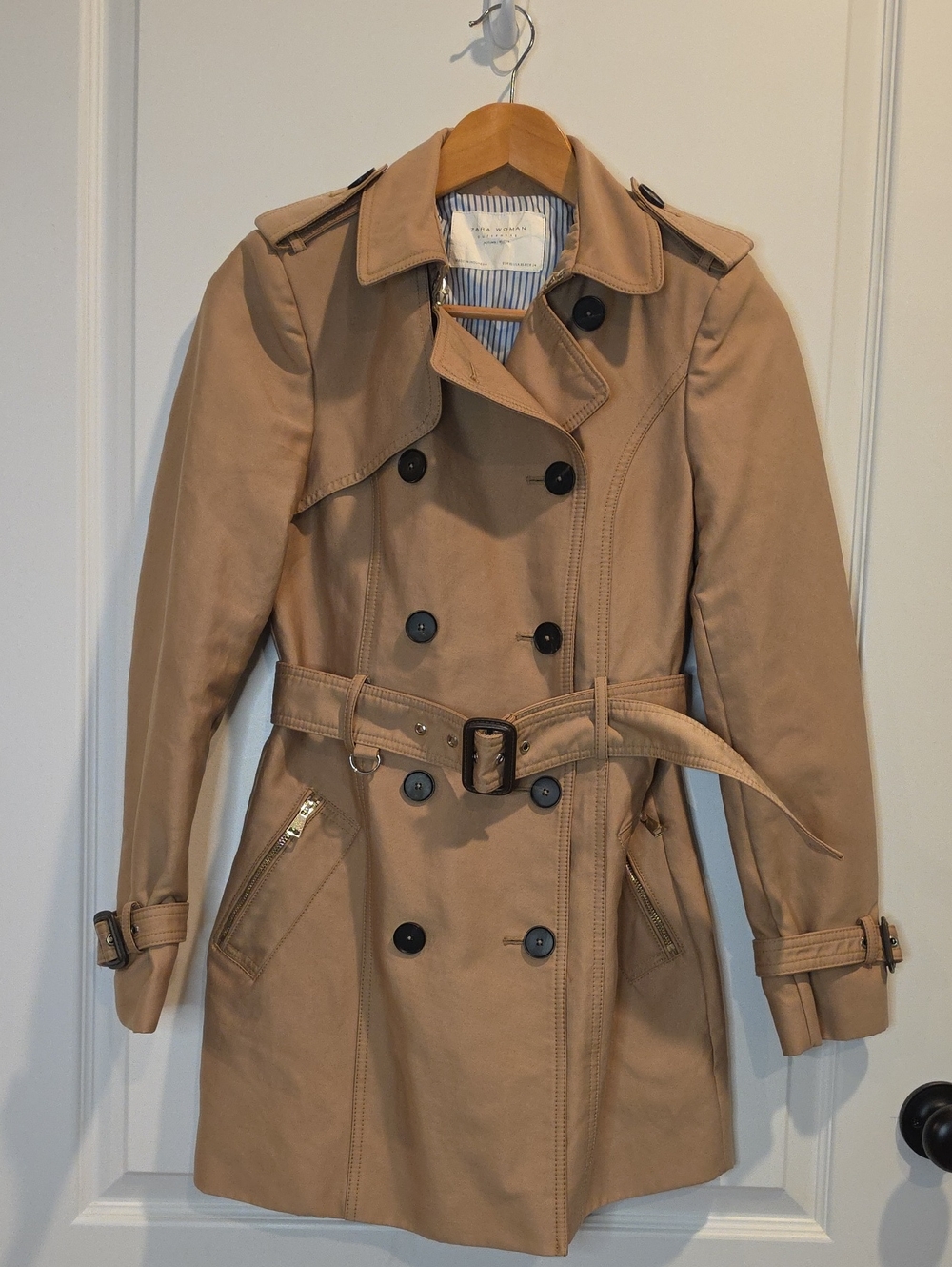 Zara Tan Double-Breasted Trench Coat with Belt